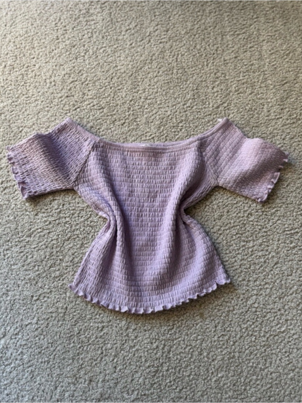 Cotton On Lavender Smocked Off-Shoulder Crop Top with Ruffle Trim